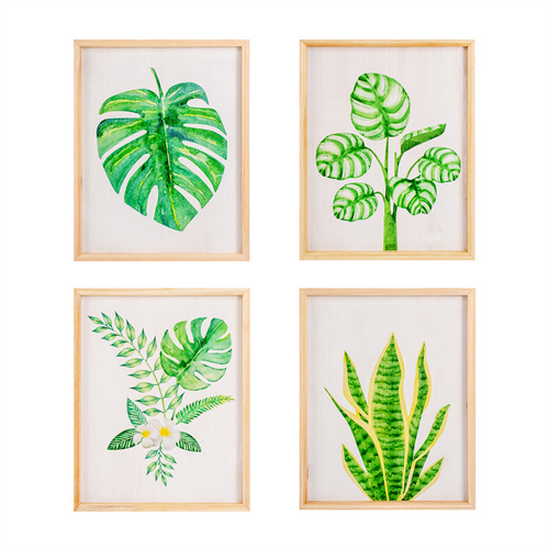 Rustic Wood Framed Boho Wall Art Set of 4